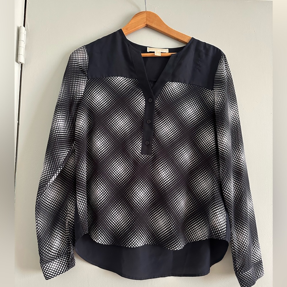 Michael Kors mystic color block Henley semi sheer blouse